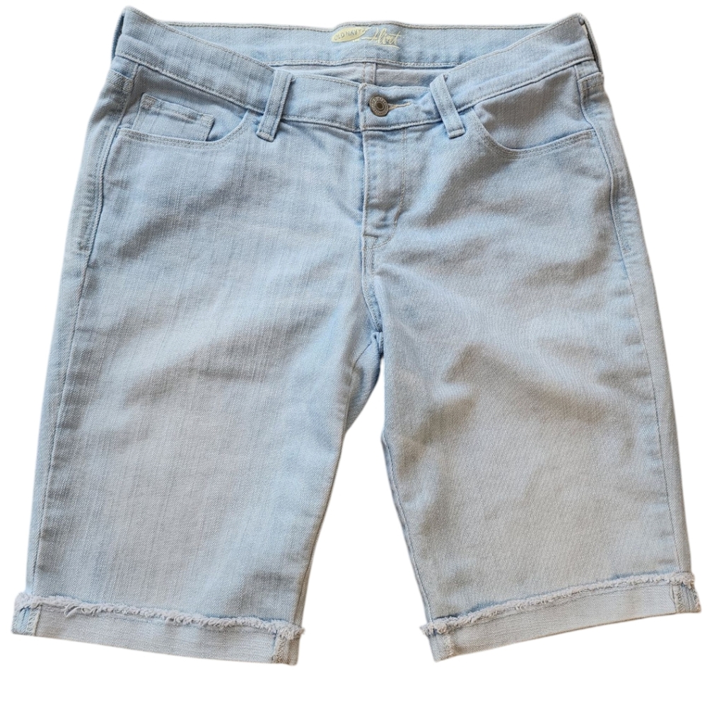 Old Navy Womens 4 The Flirt Bermuda Raw Cuff Stretch 5 Pocket Shorts Light Blue